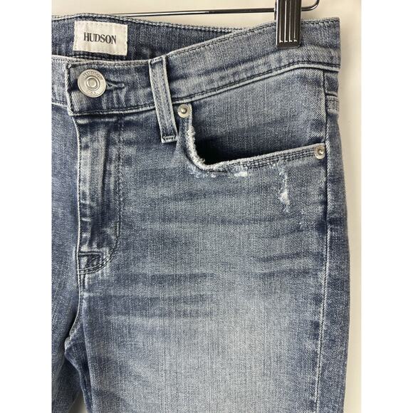 Hudson Nico Mid Rise Ankle Embroidered Distressed Skinny Jeans Women's Size 27 - Picture 7 of 14